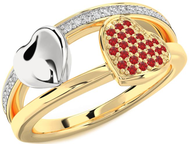 Diamond Ruby Gold Silver Heart Ring
