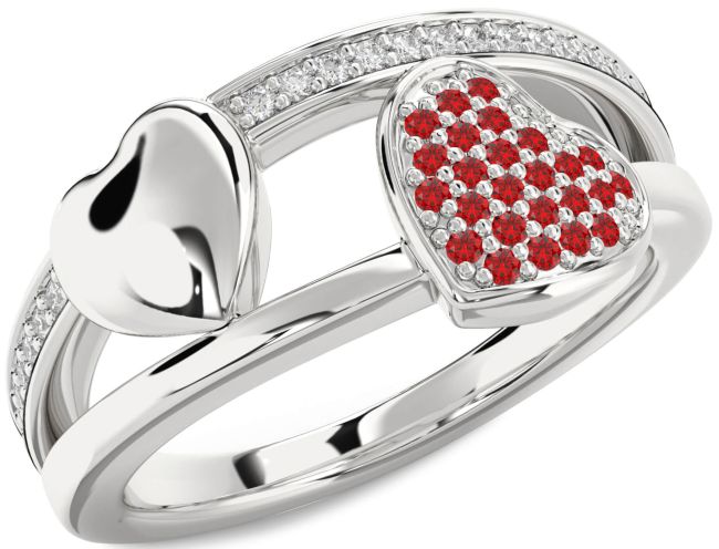 Diamond Ruby Silver Heart Ring