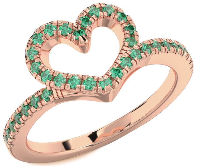 Emerald Rose Gold Silver Heart Ring