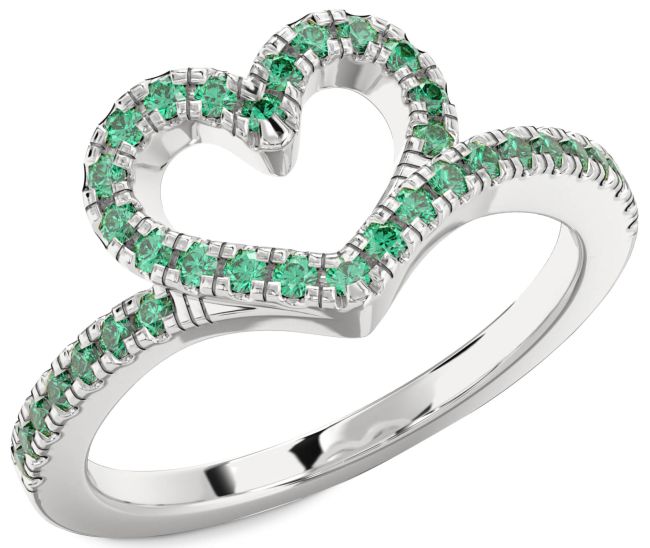 Emerald Platinum Heart Ring
