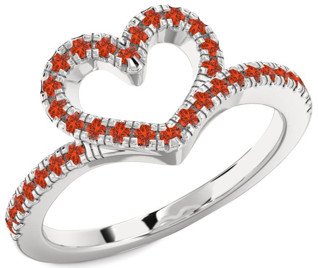 Fire Opal Platinum Heart Ring