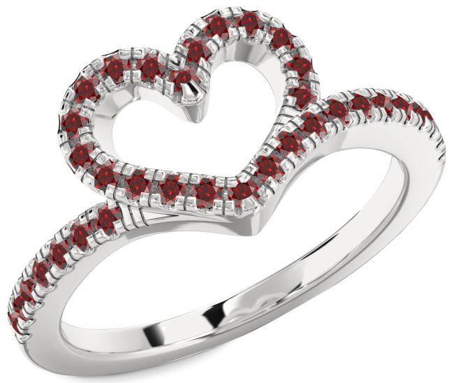 Garnet Platinum Heart Ring