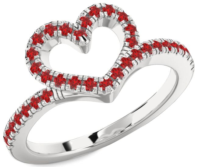 Ruby Silver Heart Ring