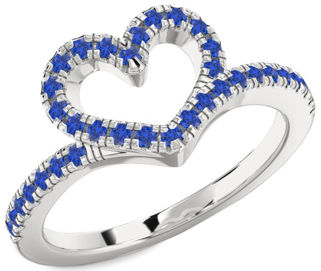 Blue Sapphire Silver Heart Ring