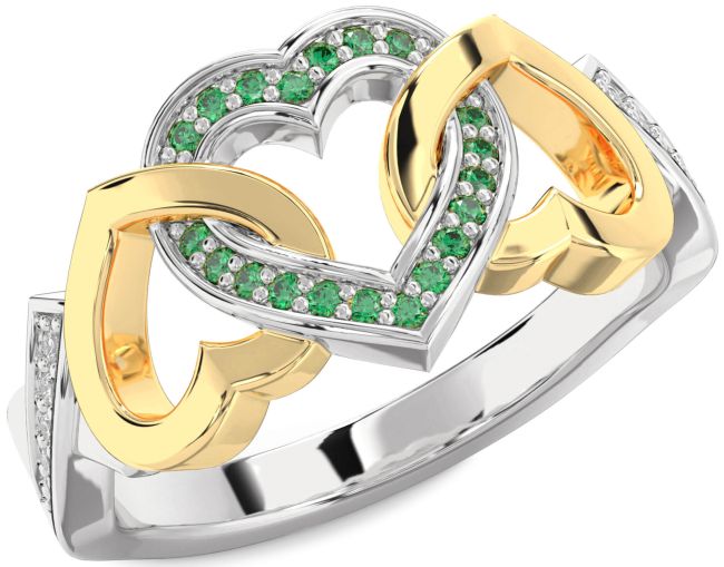 Diamond Emerald Gold Silver Heart Ring