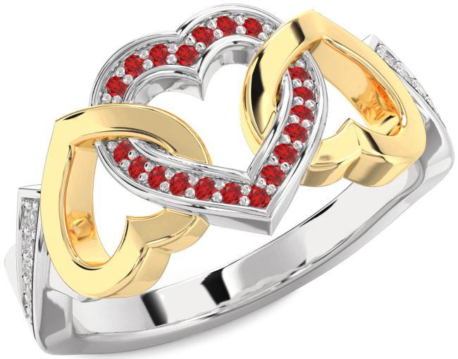 Diamond Ruby Gold Silver Heart Ring