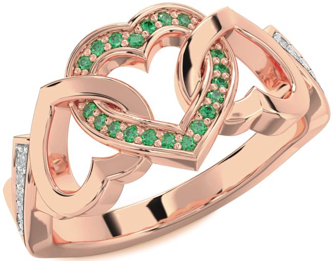 Diamond Emerald Rose Gold Heart Ring