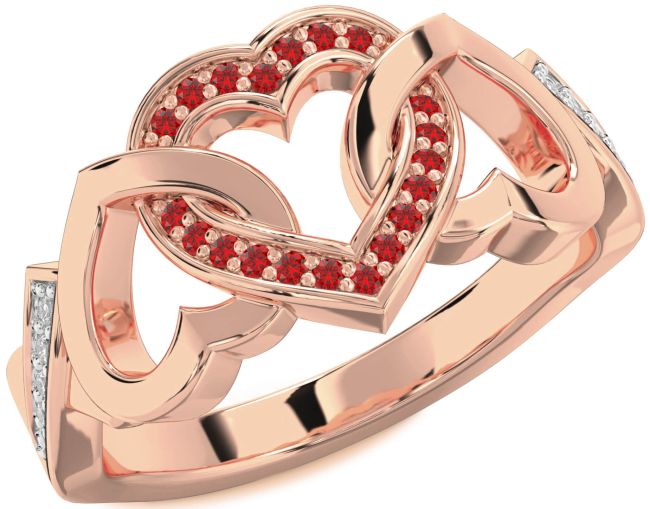 Diamond Ruby Rose Gold Heart Ring