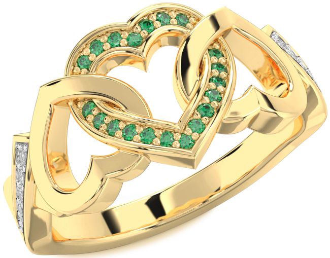 Diamond Emerald Gold Silver Heart Ring