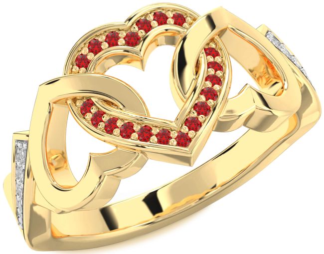 Diamond Ruby Gold Heart Ring
