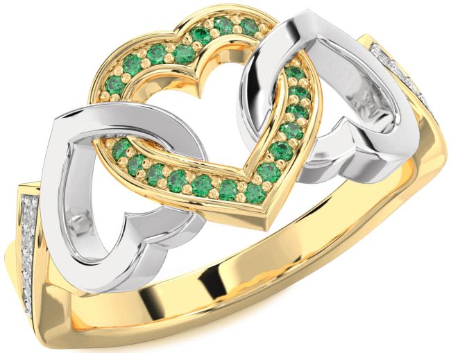 Diamond Emerald Gold Silver Heart Ring