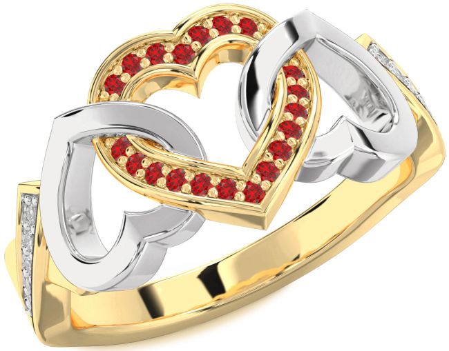 Diamond Ruby Gold Silver Heart Ring