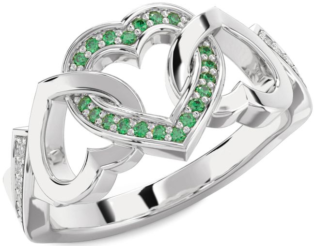 Diamond Emerald Silver Heart Ring