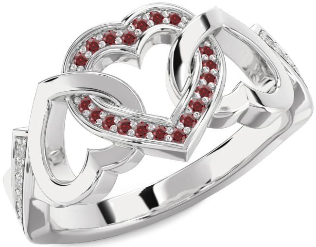 Diamond Garnet Platinum Heart Ring