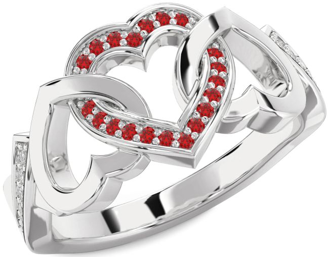 Diamond Ruby Silver Heart Ring