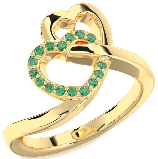 Emerald Gold Silver Heart Ring
