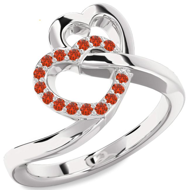 Fire Opal Platinum Heart Ring