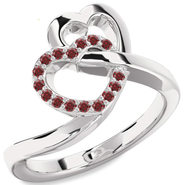 Garnet Platinum Heart Ring