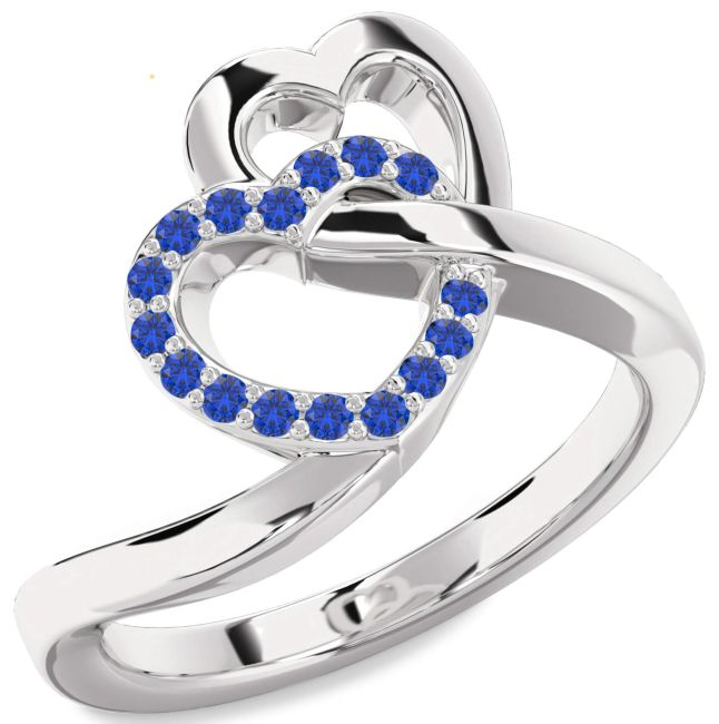 Blue Sapphire Silver Heart Ring