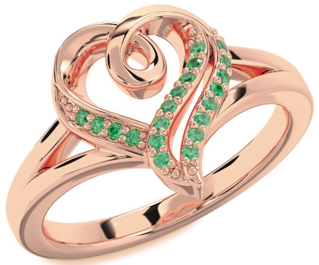 Emerald Rose Gold Heart Ring