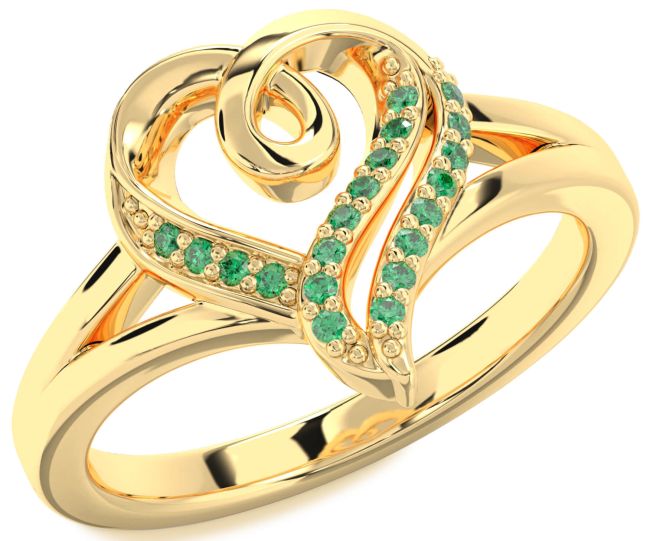 Emerald Gold Silver Heart Ring