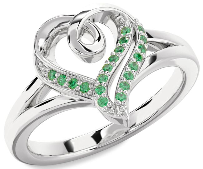 Emerald Platinum Heart Ring