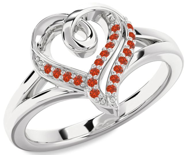 Fire Opal Platinum Heart Ring