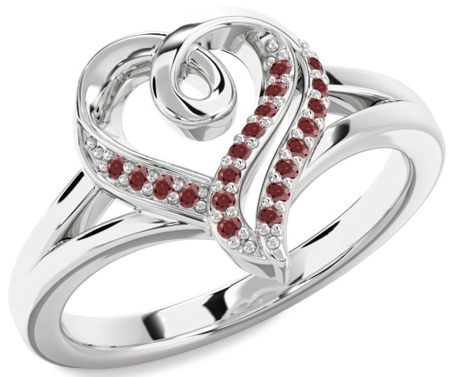 Garnet Platinum Heart Ring