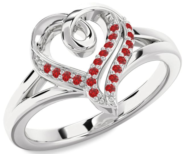 Ruby Silver Heart Ring