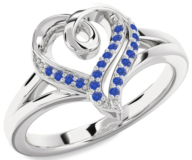 Blue Sapphire Silver Heart Ring