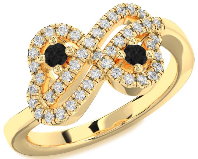 Black Diamond Gold Infinity Heart Two Stone Ring
