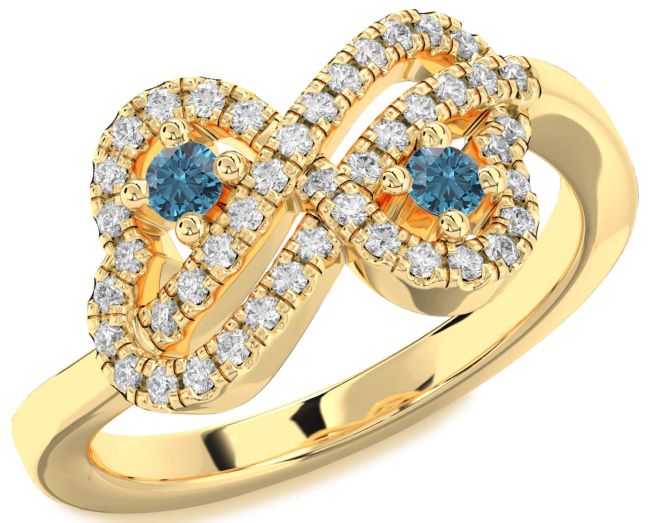 Blue Diamond Gold Infinity Heart Two Stone Ring