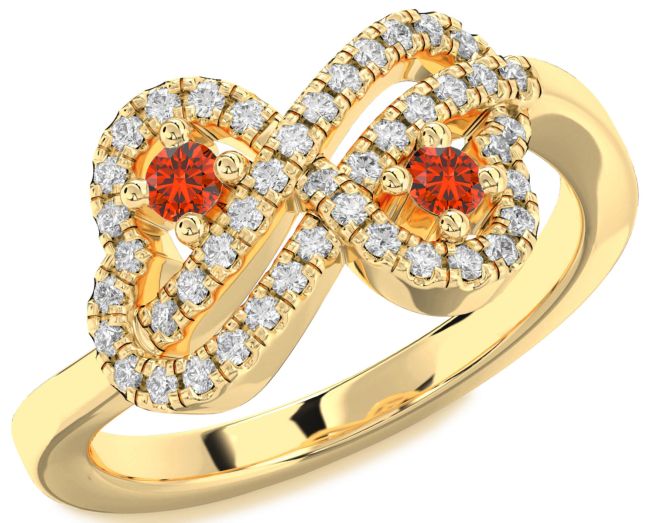 Diamond Fire Opal Gold Infinity Heart Two Stone Ring