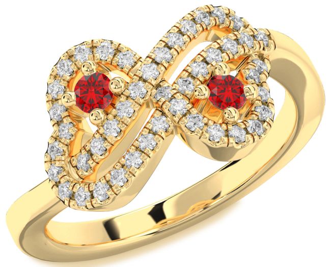 Diamond Ruby Gold Infinity Heart Two Stone Birthstone Ring