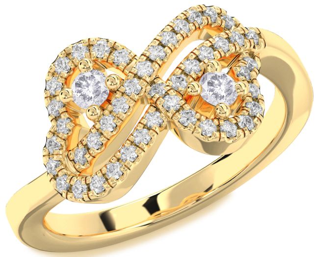 Salt & Pepper Diamond Gold Infinity Heart Two Stone Ring