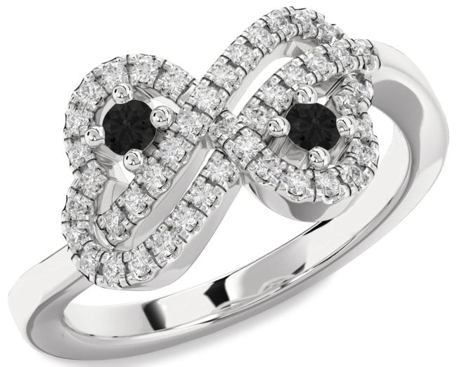 Black Diamond Platinum Infinity Heart Two Stone Ring