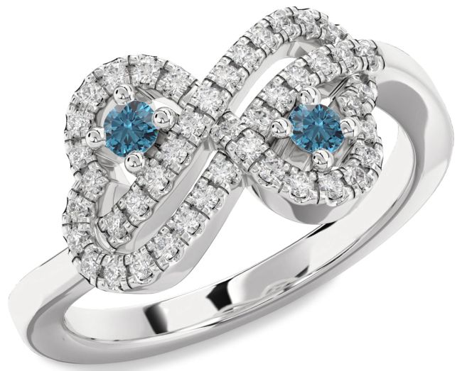 Blue Diamond Platinum Infinity Heart Two Stone Ring