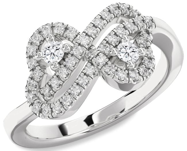 Diamond Platinum Infinity Heart Two Stone Ring