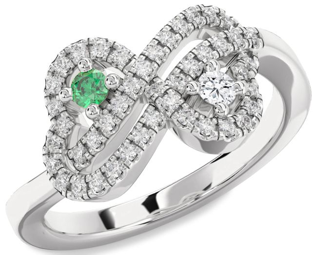 Diamond Silver Infinity Heart Two Stone Promise Ring