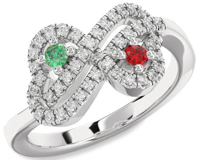 Diamond Silver Infinity Heart Two Stone Promise Ring