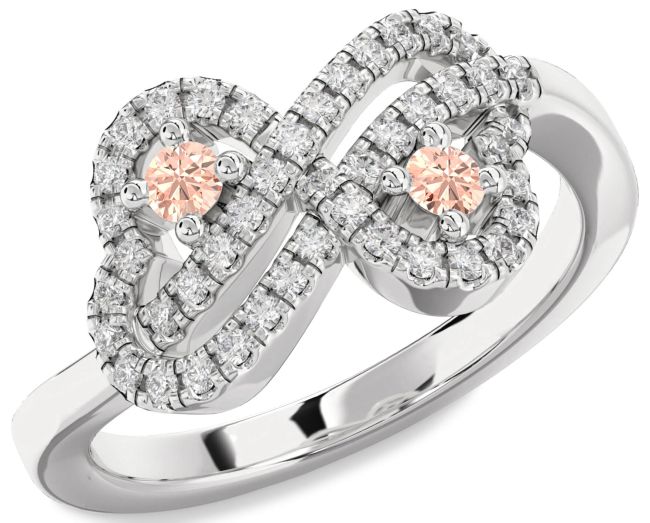 Diamond Morganite Silver Infinity Heart Two Stone Ring
