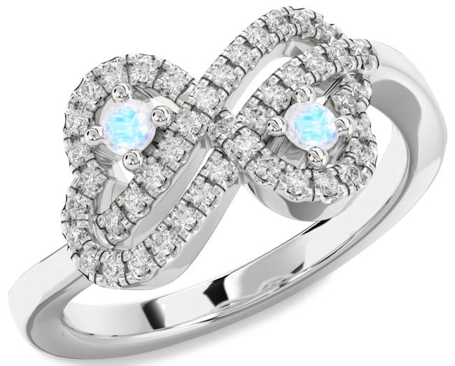 Diamond Moonstone Silver Infinity Heart Two Stone Ring