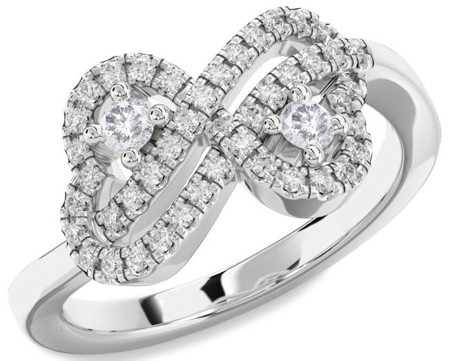 Salt & Pepper Diamond Silver Infinity Heart Two Stone Ring
