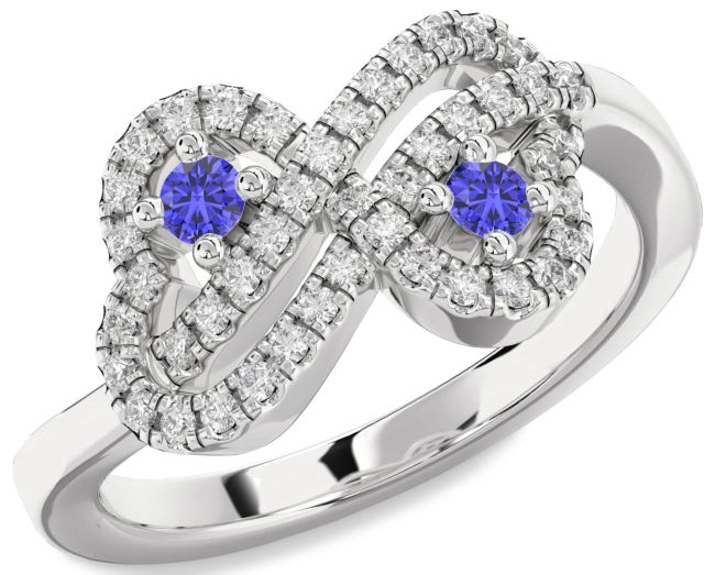 Diamond Tanzanite Silver Infinity Heart Two Stone Ring