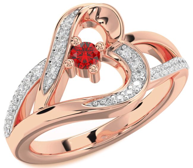 Diamond Ruby Rose Gold Heart Promise Ring