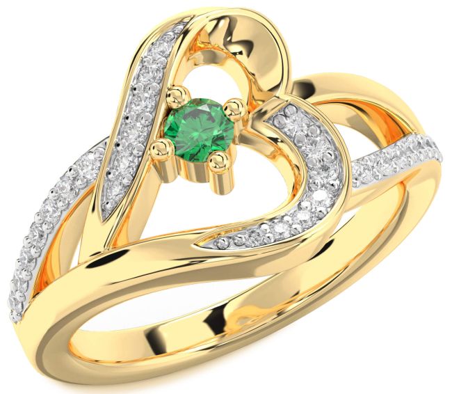 Diamond Emerald Gold Heart Promise Ring