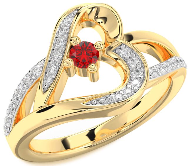 Diamond Ruby Gold Heart Promise Ring