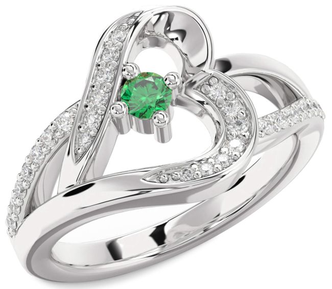 Diamond Emerald Silver Heart Promise Ring