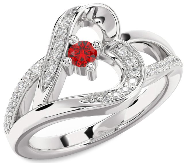 Diamond Ruby Silver Heart Promise Ring