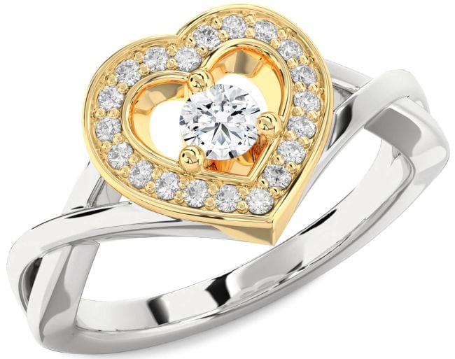 Diamond White Yellow Gold Heart Promise Ring